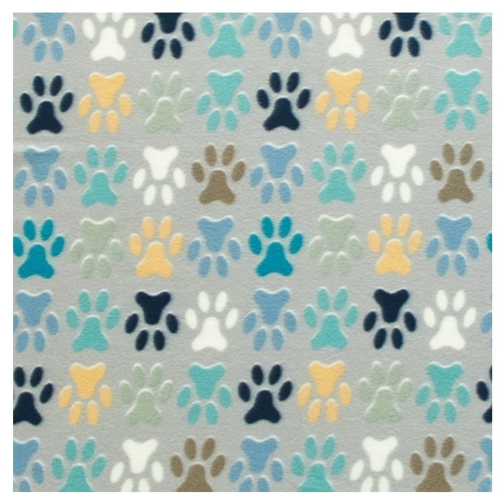 NWT Big Fleece Throw in blue gray paw pattern 50 in X 60 in
